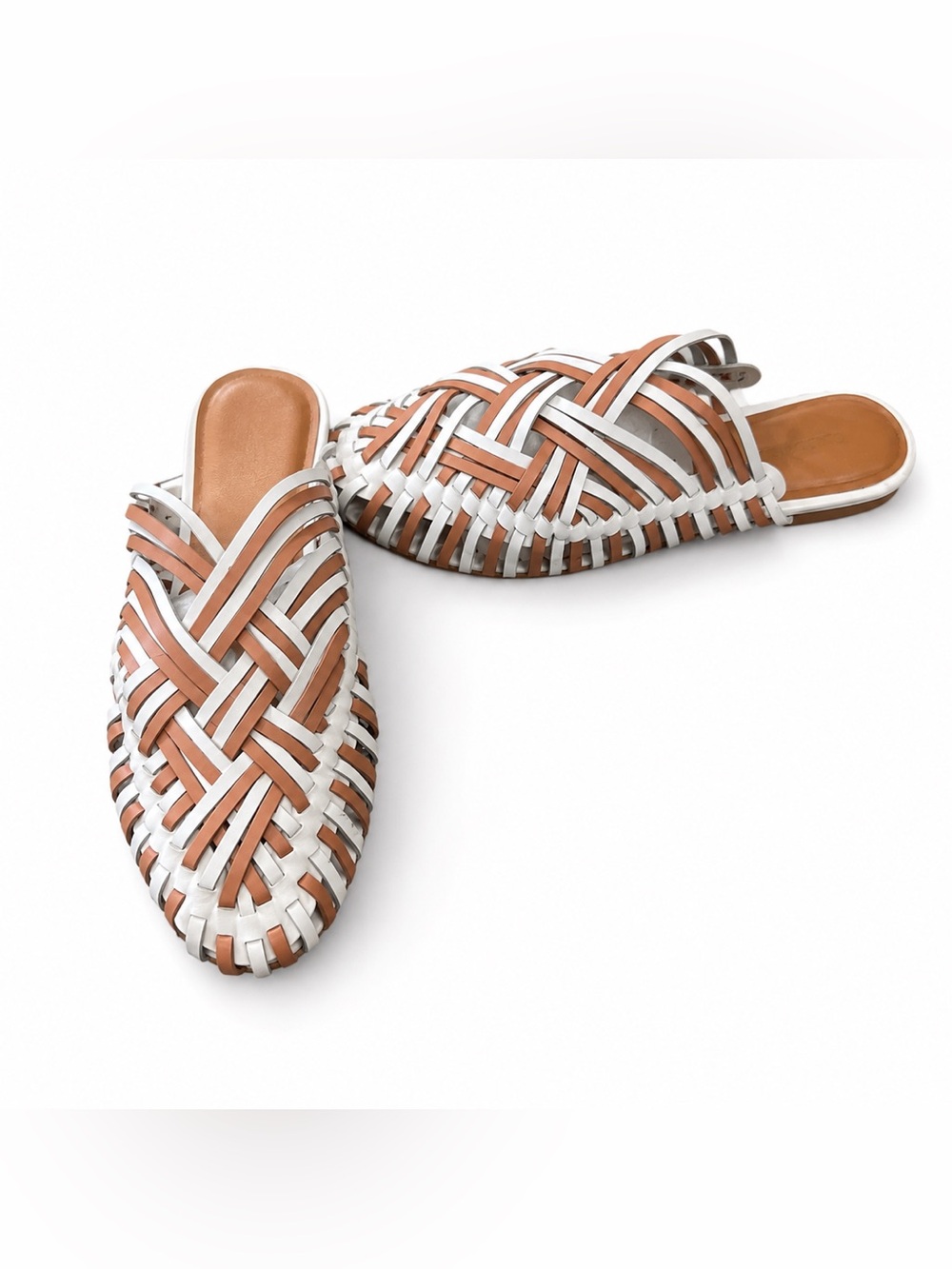 Pilcro Anthropologie Woven Leather Fisherman Mule Sandals Brown White 7